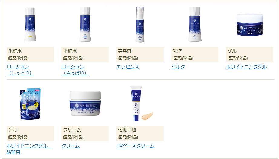 コープ「薬用ホワイトニング」商品ラインナップ