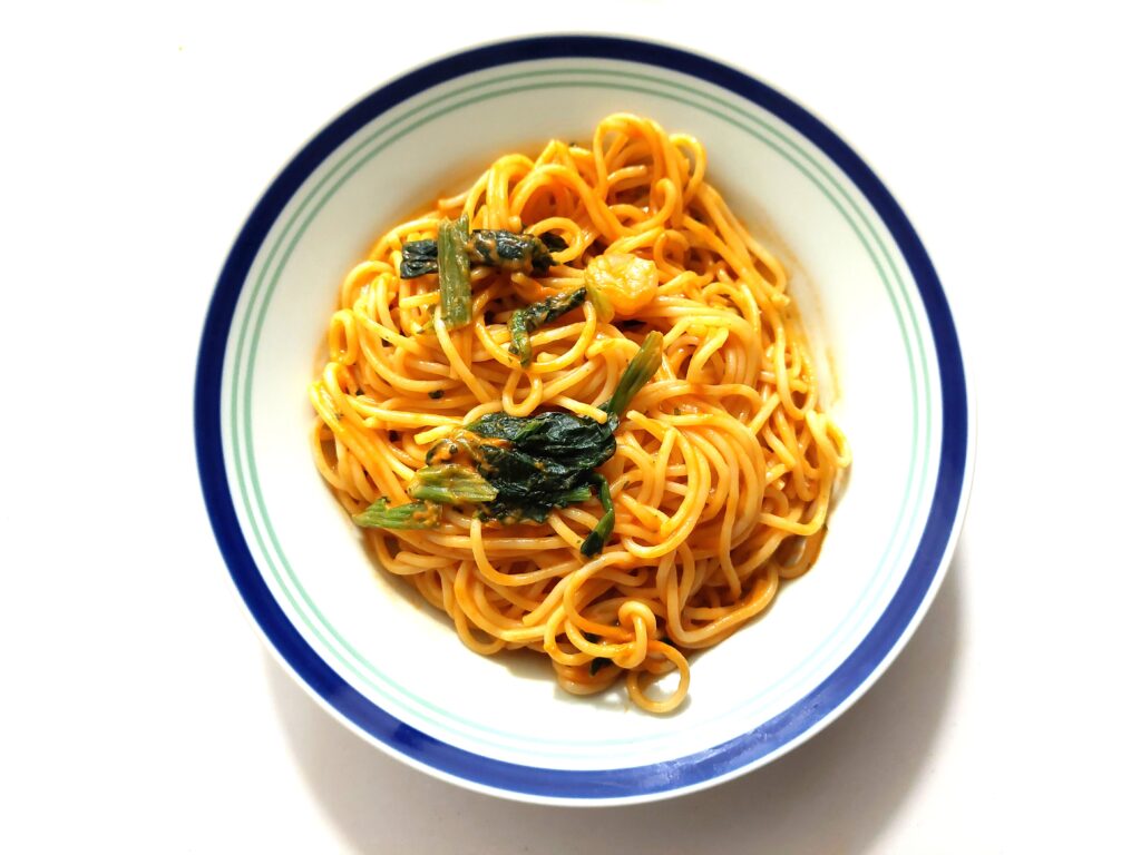 コープ「海老のクリーミートマトスパゲッティ」整えた画像