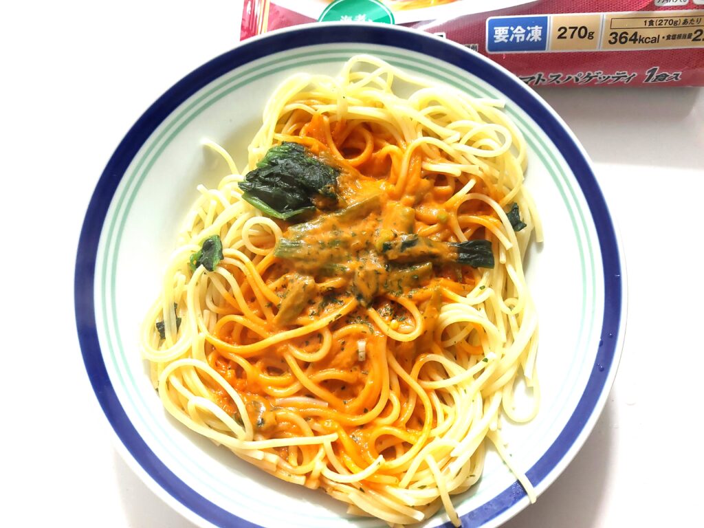 コープ「海老のクリーミートマトスパゲッティ」完成画像