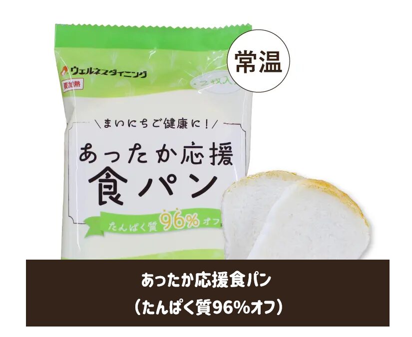 ウェルネスダイニング「あったか応援食パン（たんぱく質96%オフ）」パッケージ画像