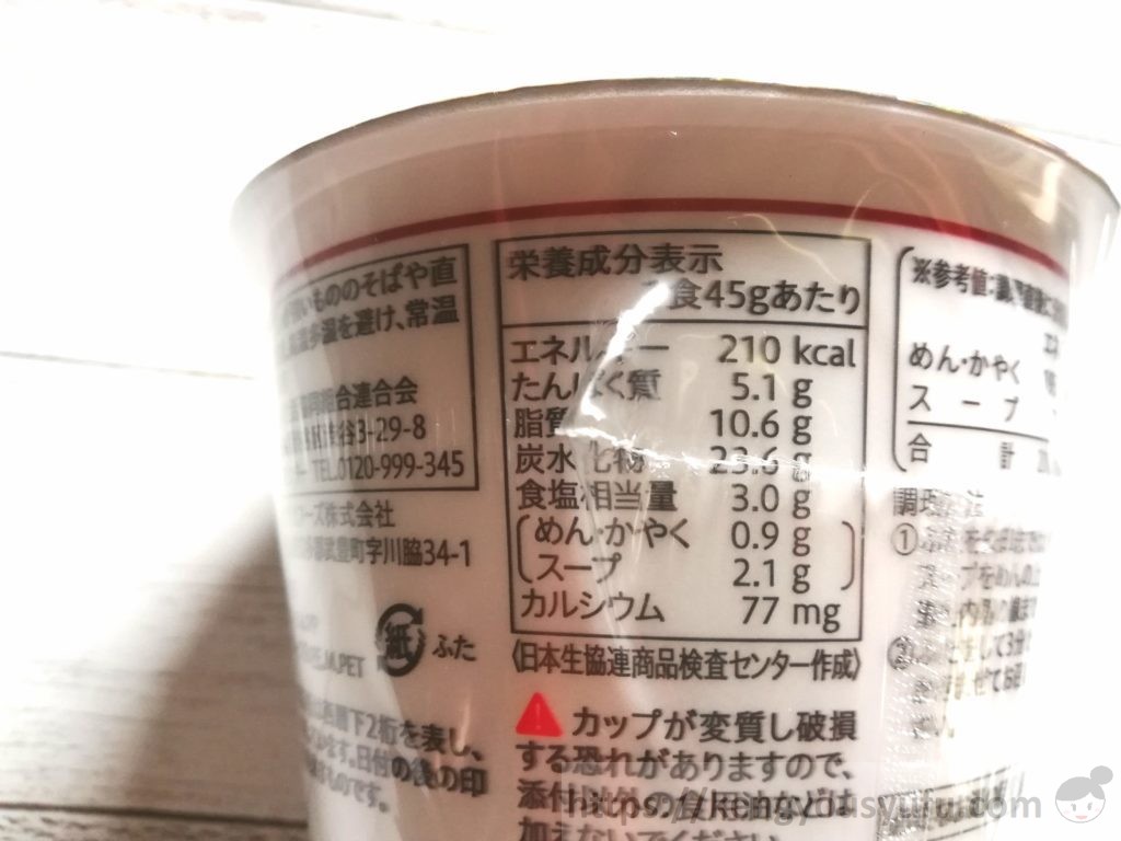 食材宅配コープデリで購入した「ミニ天ぷらそば」栄養成分表示