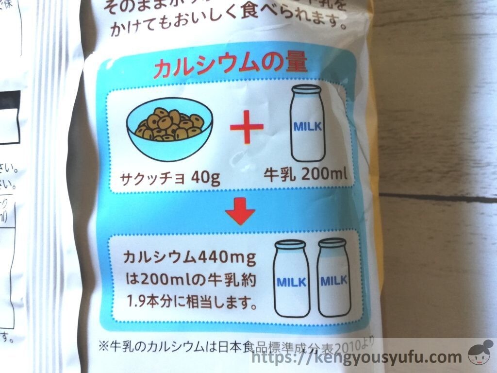 食材宅配コープデリで購入したコーンフレーク「サクッチョ」配合されているカルシウムの量