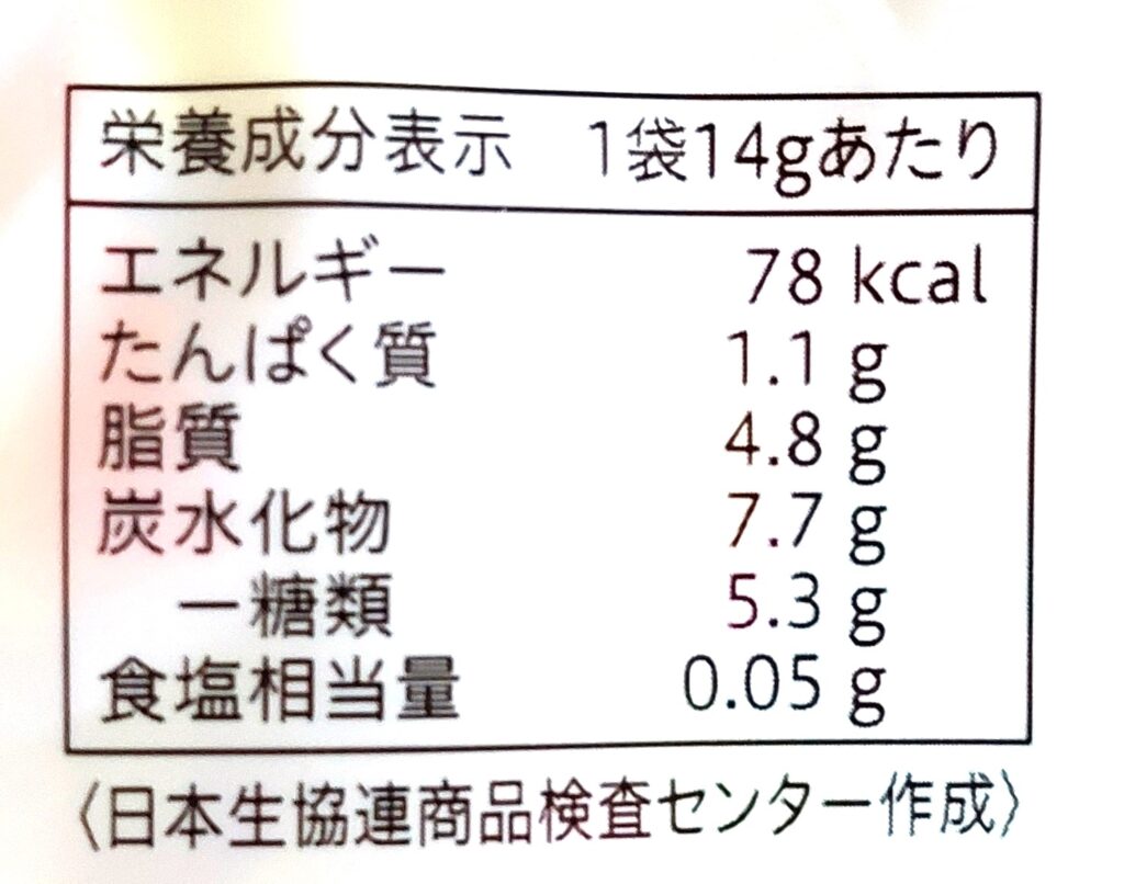 コープ「ちっちゃなどうぶつ」栄養成分表示