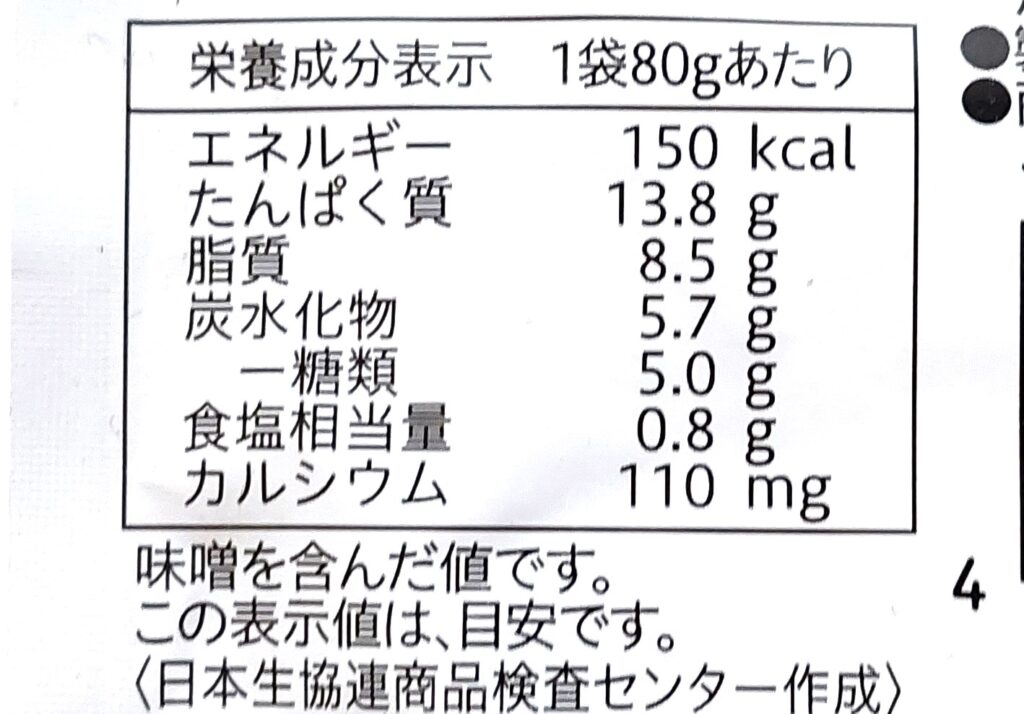 コープ「さばみそ煮」栄養成分表示