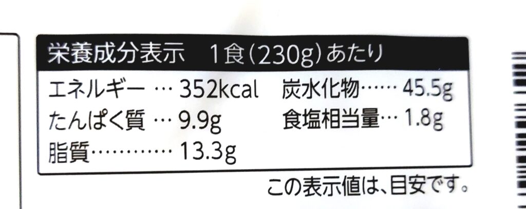 パルシステム「2種のチーズクリーミーカルボナーラ」栄養成分表示