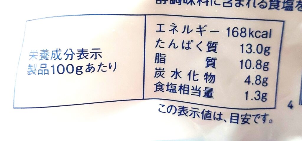 パルシステム「鹿児島若鶏照焼チキン」栄養成分表示