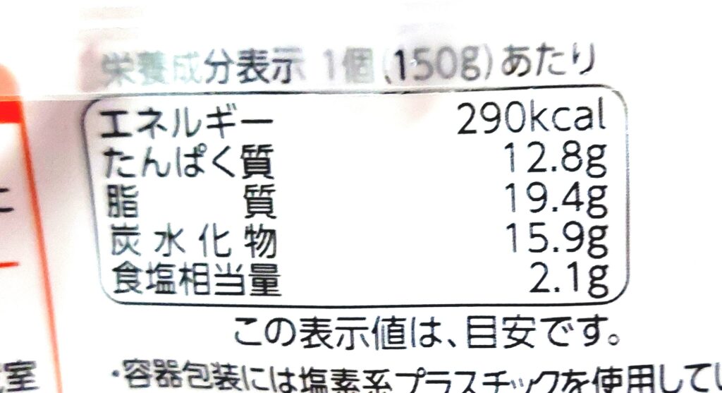 パルシステム「ふっくらイタリアンハンバーグ」栄養成分表示