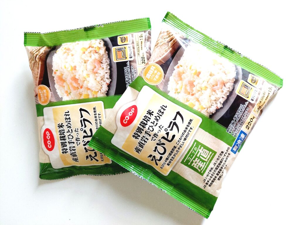 コープ「特別栽培米産直岩手ひとめぼれで作ったえびピラフ」1食分切り離せる