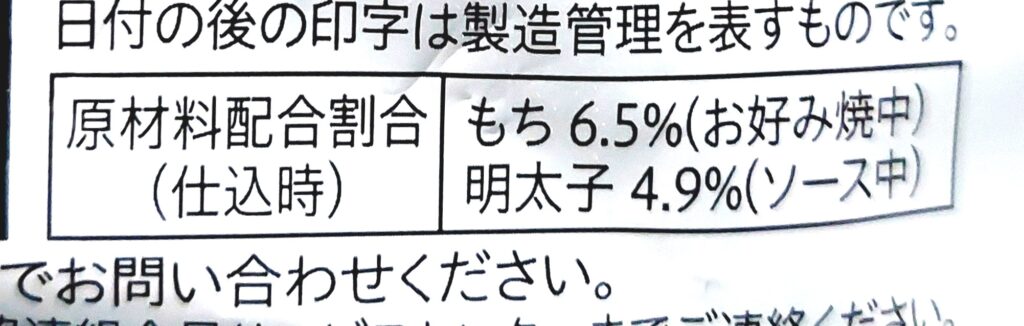 コープ「もち入りお好み焼（明太子マヨソース）」原材料配合割合