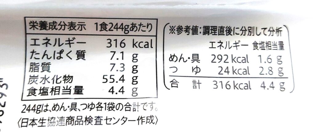 コープ「讃岐５種野菜のかき揚げうどん」栄養成分表示