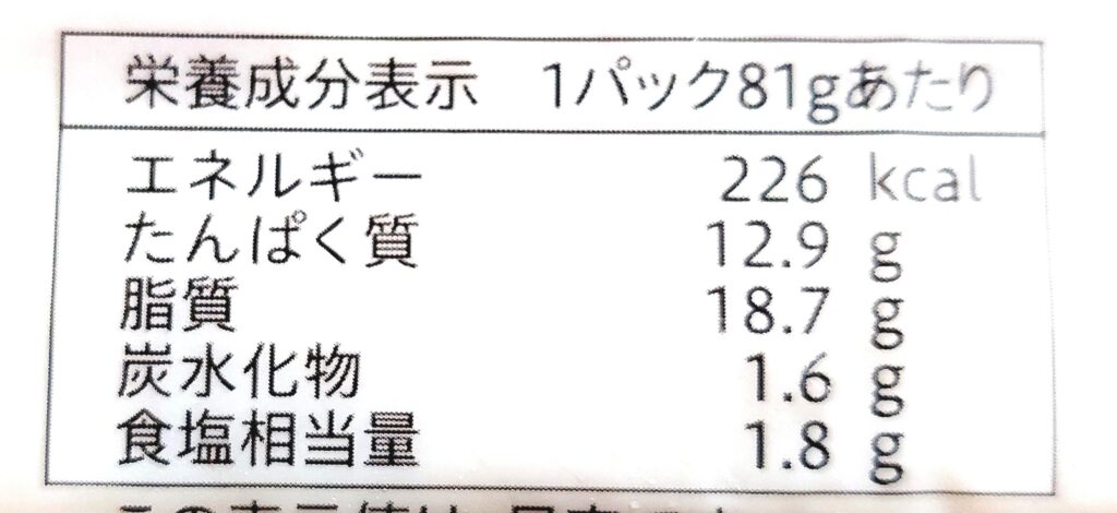 コープ「ベーコン」栄養成分表示