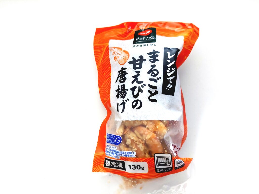 コープ「レンジで！！まるごと甘えびの唐揚げ」パッケージデザイン