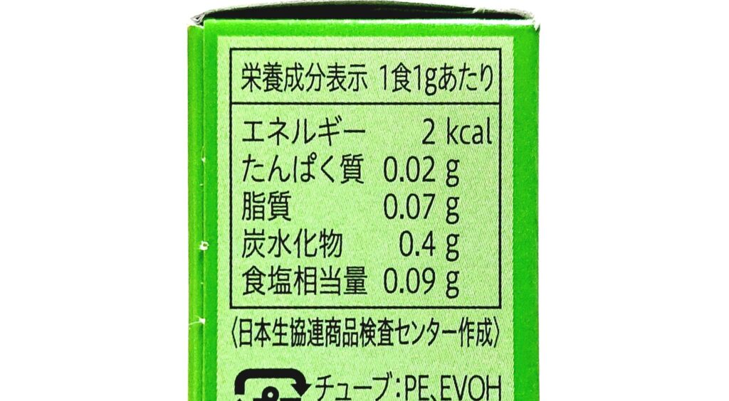 コープ「おろしわさび」栄養成分表示