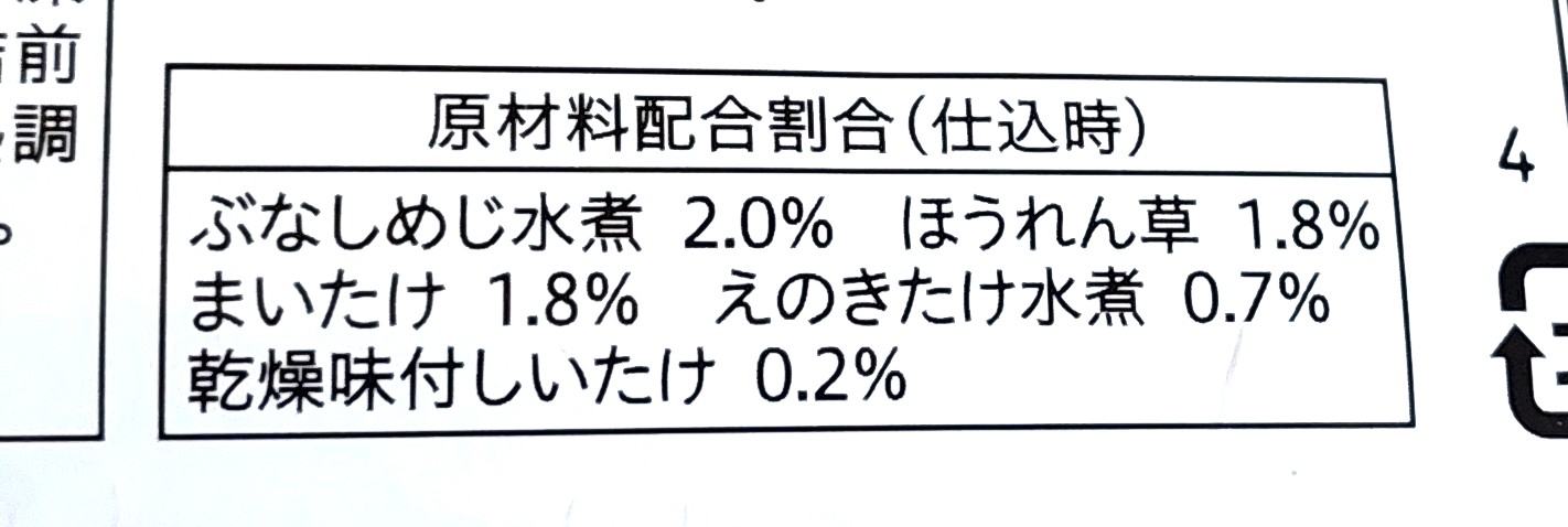 コープ「４種きのことほうれん草の和風醤油スパゲッティ」原材料配合割合
