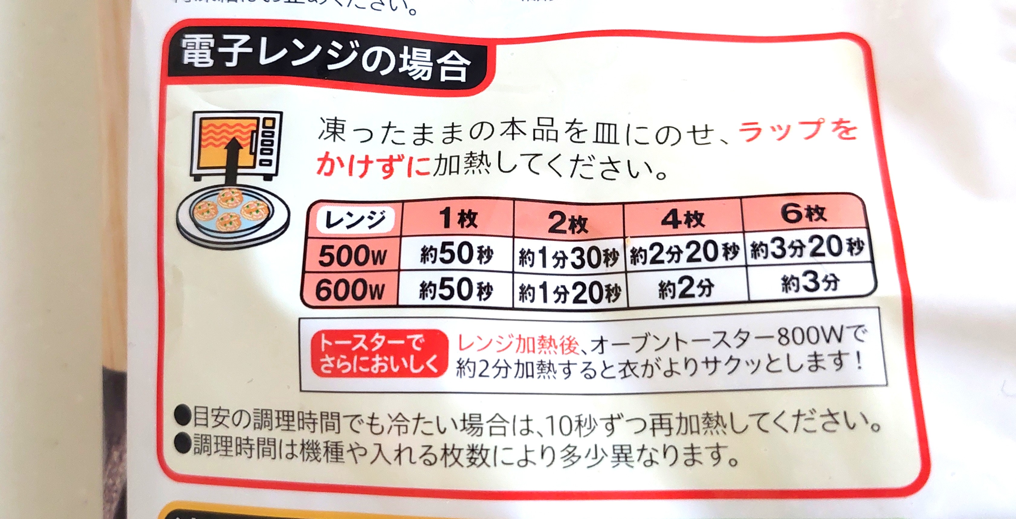 コープ「ミニかき揚げ　５種の国産野菜とえび入り」電子レンジ調理法