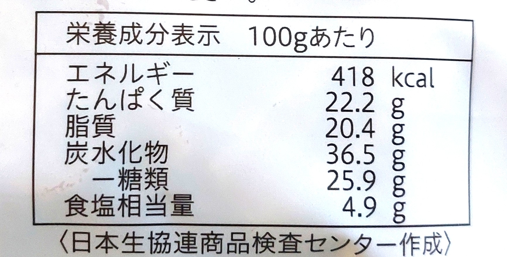 コープ「おだしがしみたきざみあげ」栄養成分表示