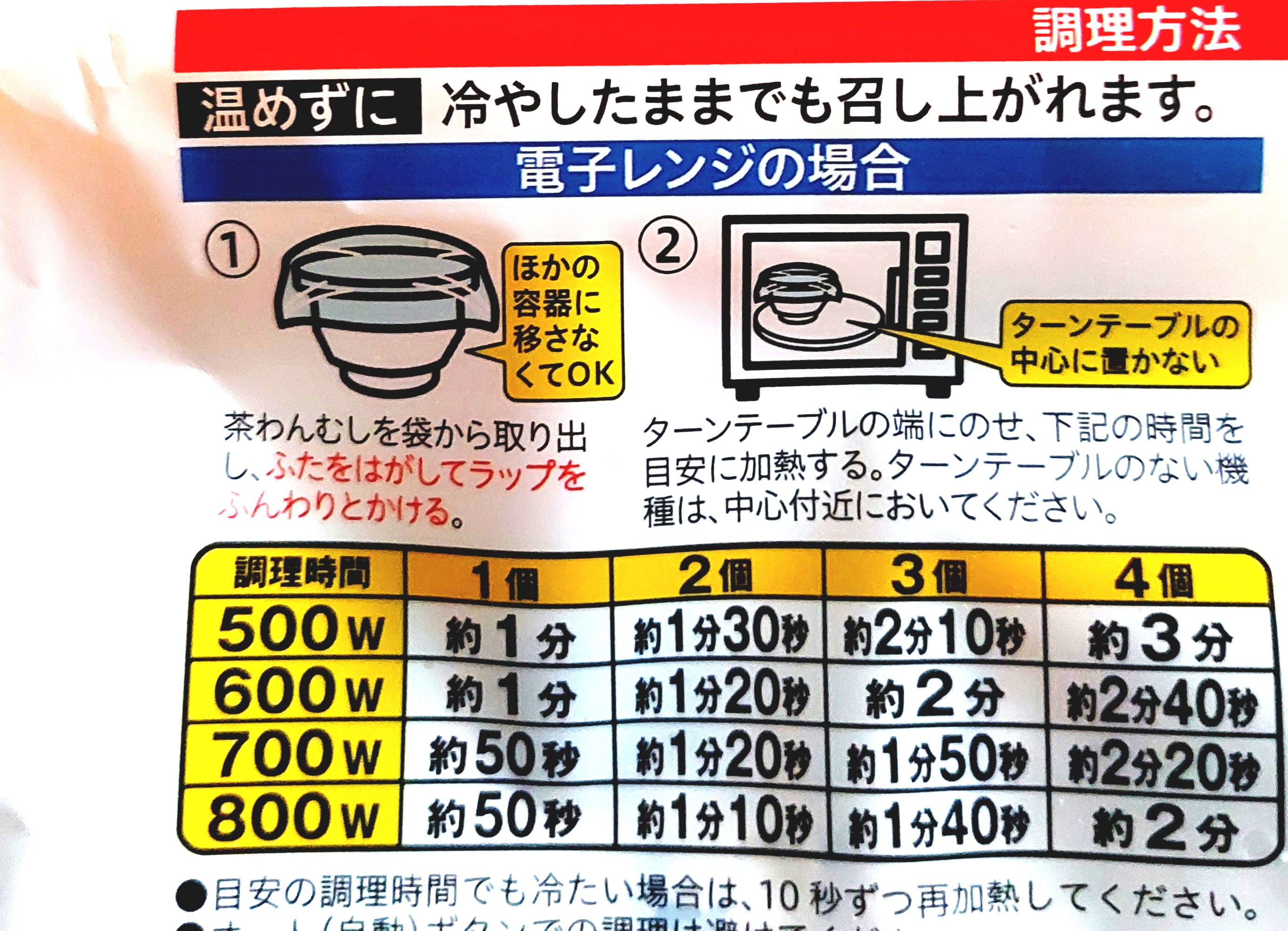 コープ「５種の具材入り　茶わんむし」電子レンジでの温め方