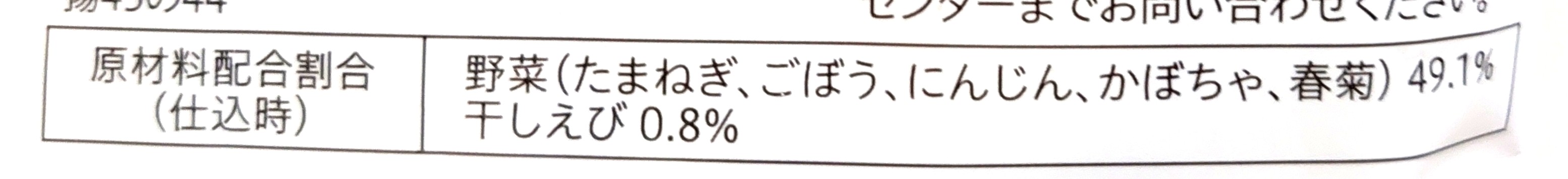 コープ「ミニかき揚げ　５種の国産野菜とえび入り」原材料配合割合