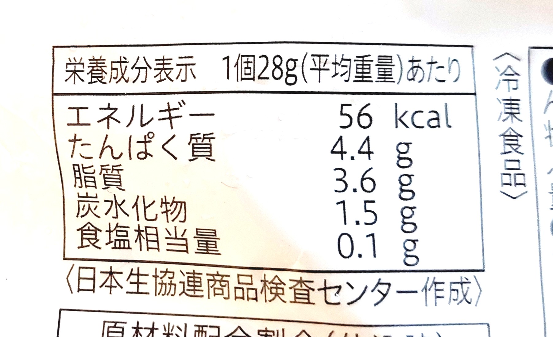 コープ「七菜きんちゃく」栄養成分表示