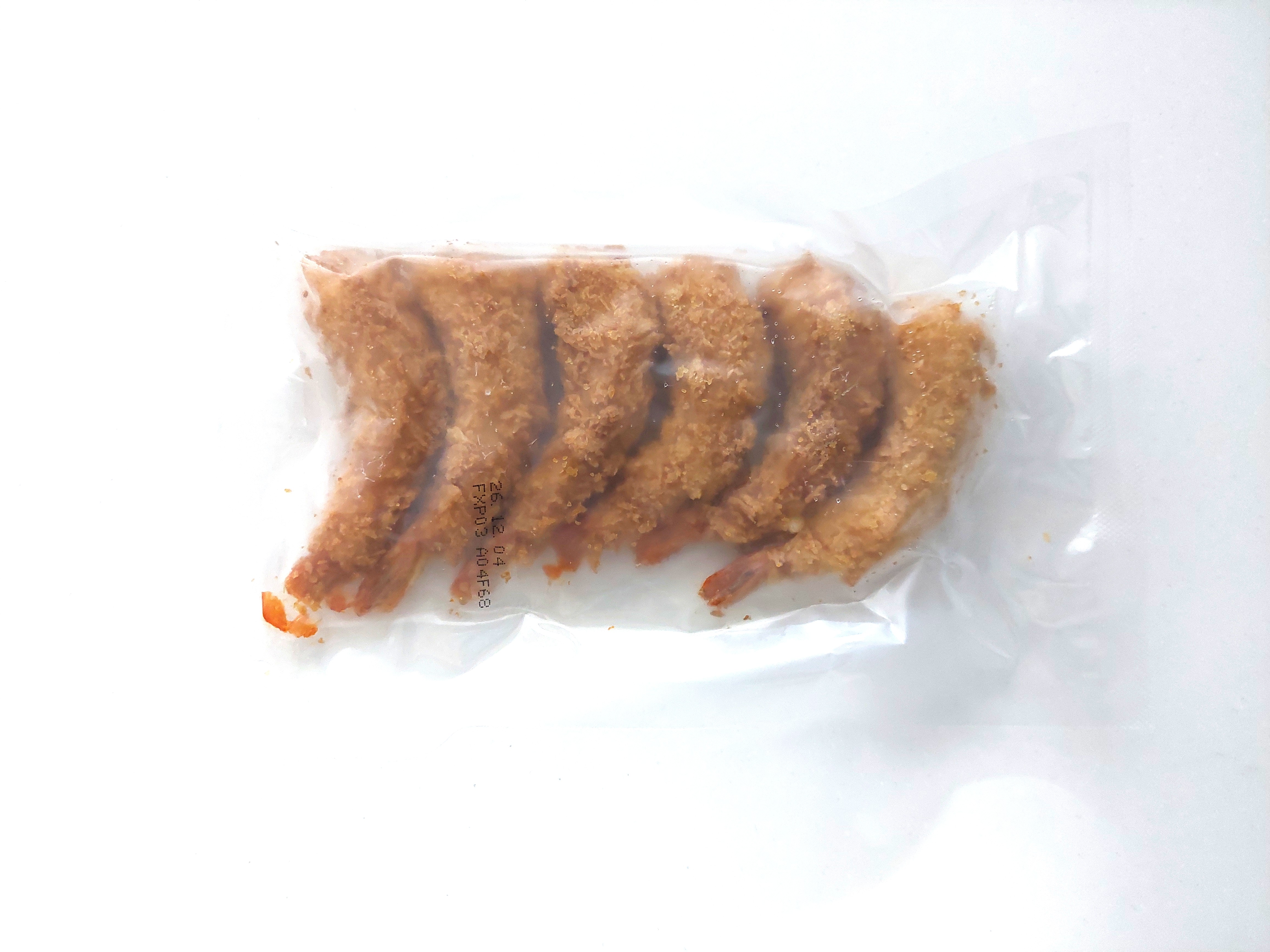 コープ「サクッとプリプリレンジえびフライ（大）」凍ったままの中身の画像