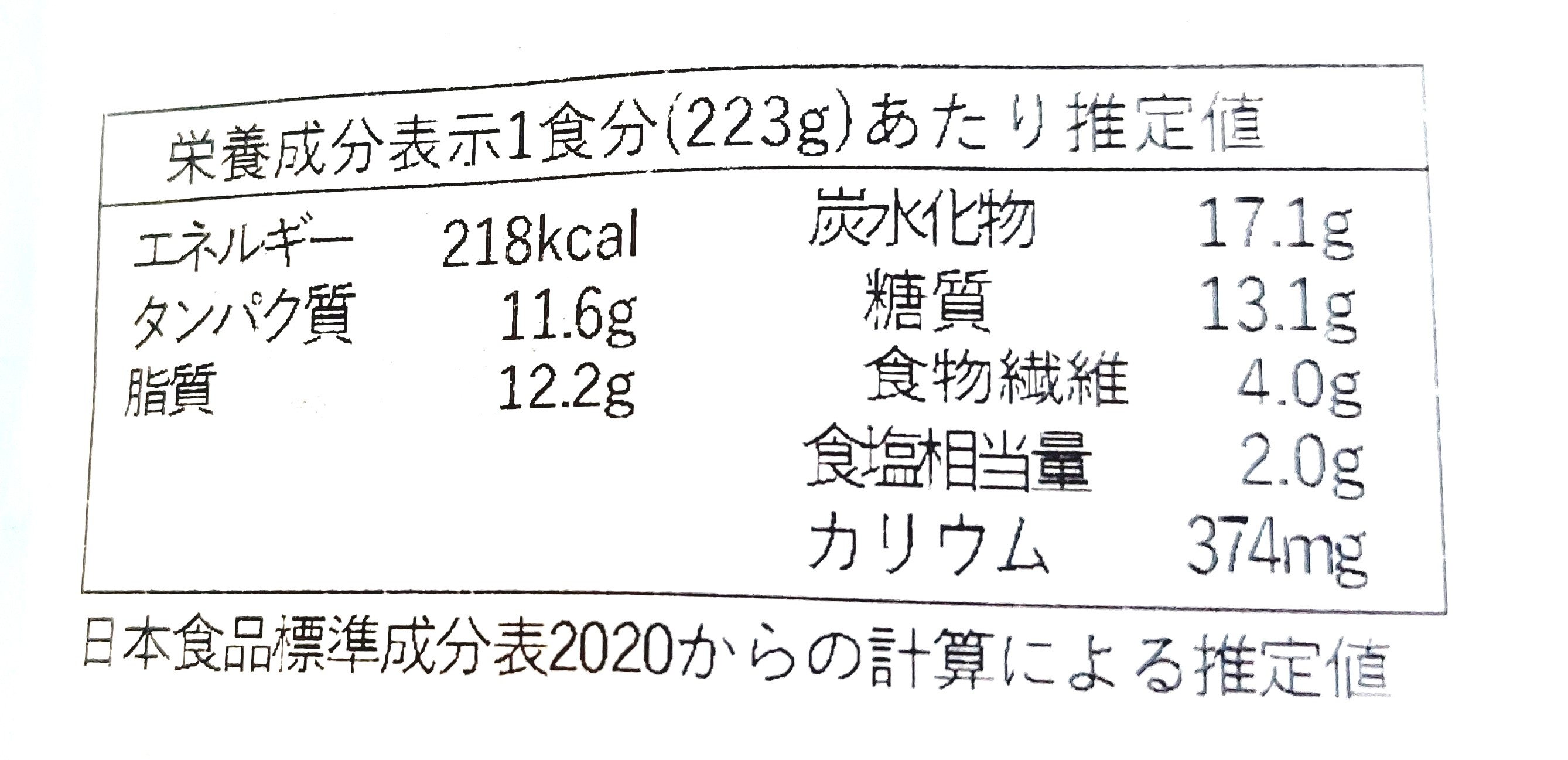 グリーンスプーン「たっぷり根菜と特製鶏つくねの味噌豆乳クリーム煮」栄養成分表示