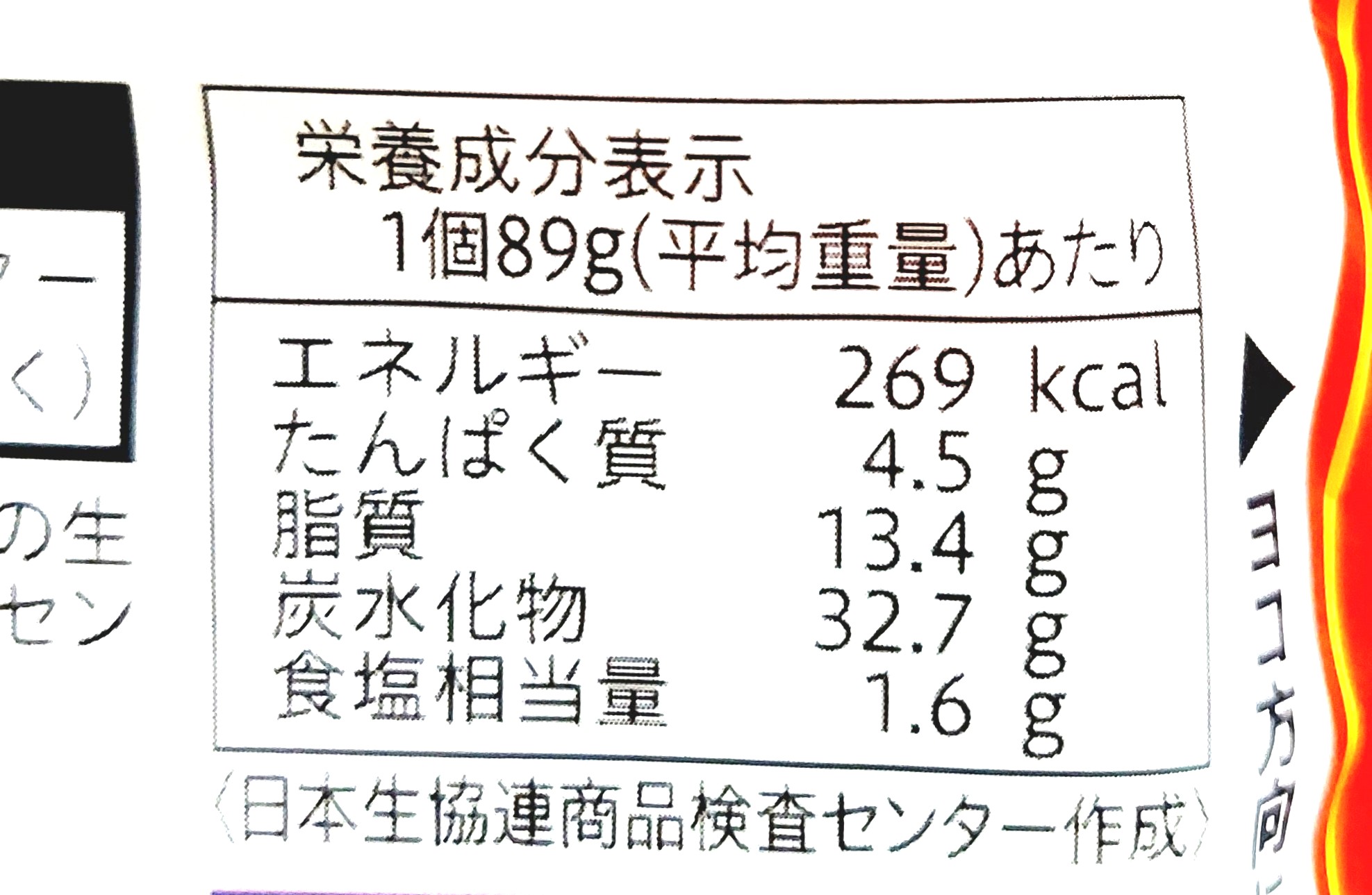 コープ「国産米粉のホットドッグ」栄養成分表示