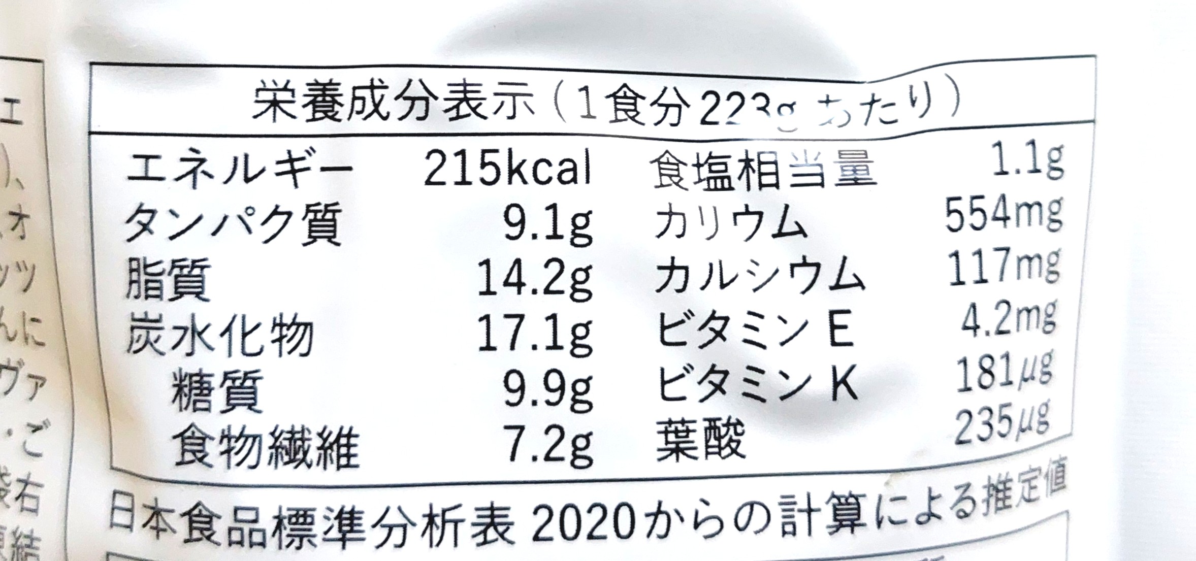 グリーンスプーン「ケールとナッツの塩麹グリーンサラダ」栄養成分表示