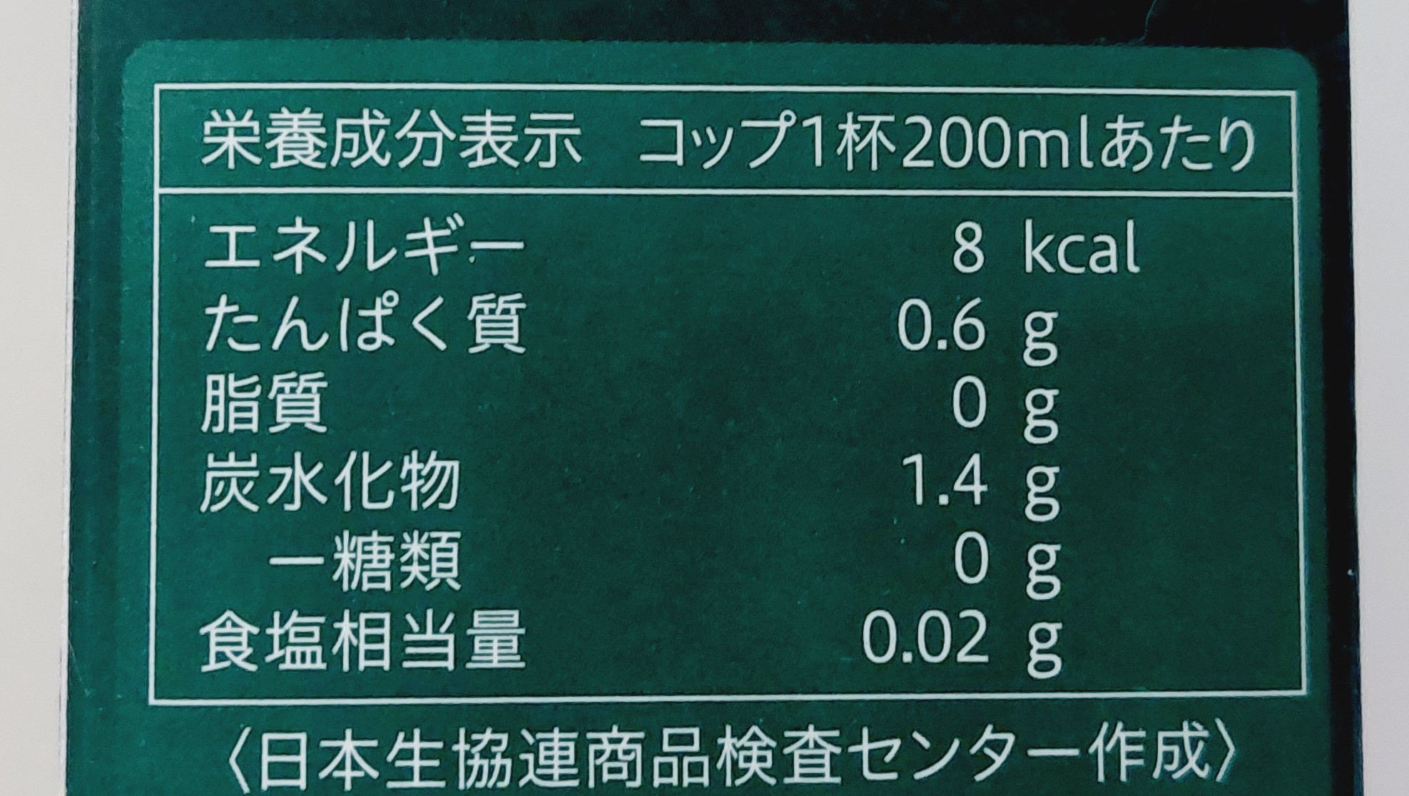コープ「アイスコーヒー無糖」栄養成分表示