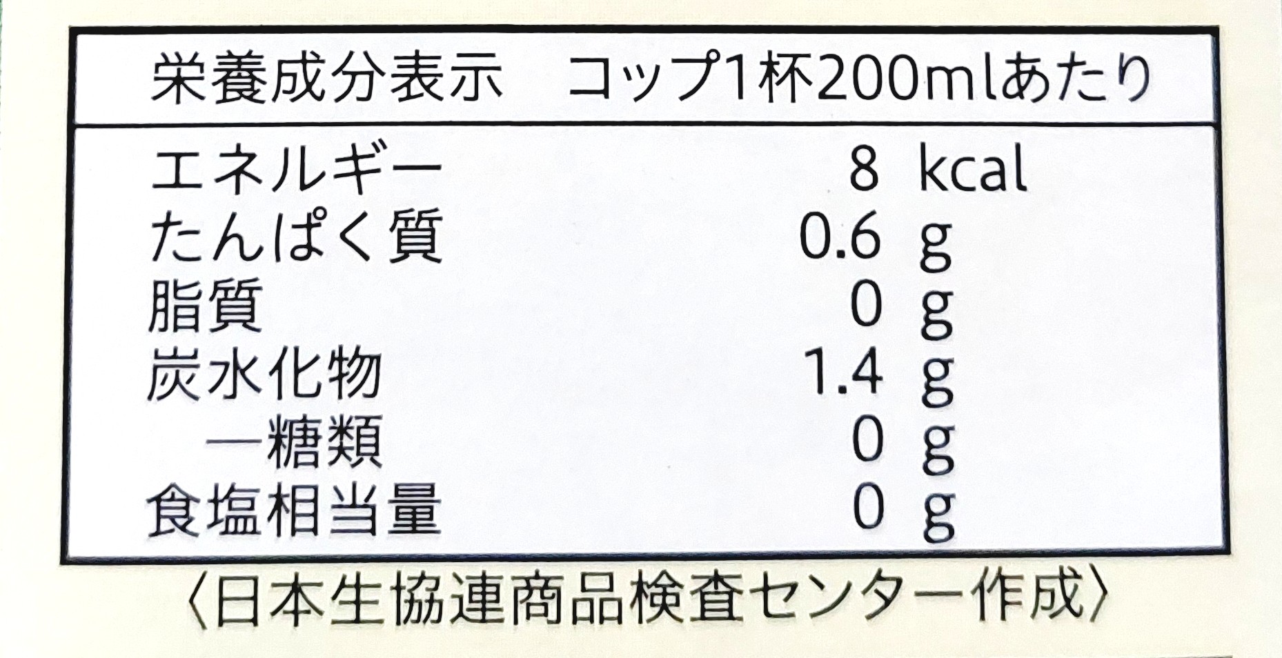 コープ「極深煎焙煎有機栽培アラビカ１００％アイスコーヒー」栄養成分表示