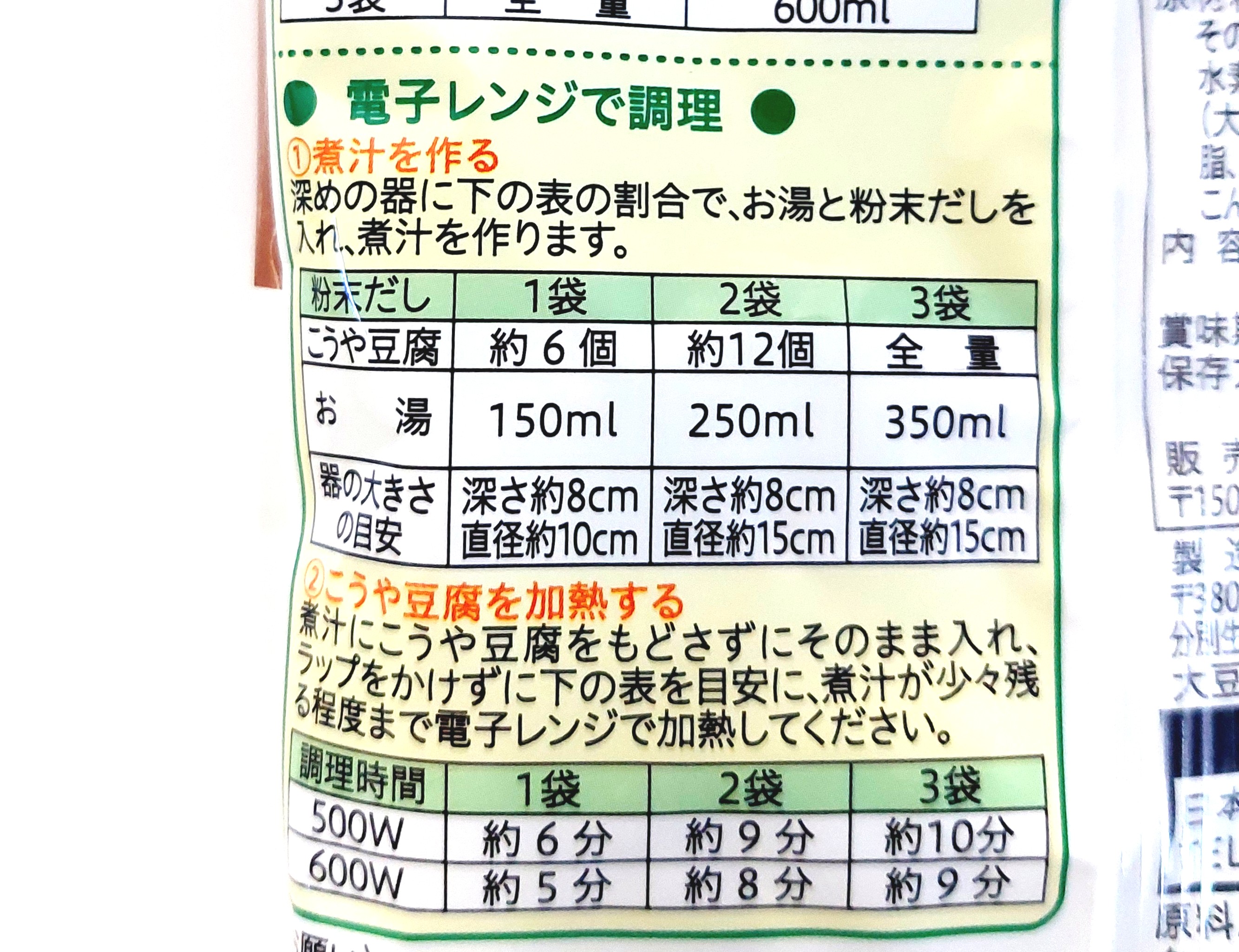 コープ「ひとくちこうや豆腐だし付き」電子レンジ調理方法