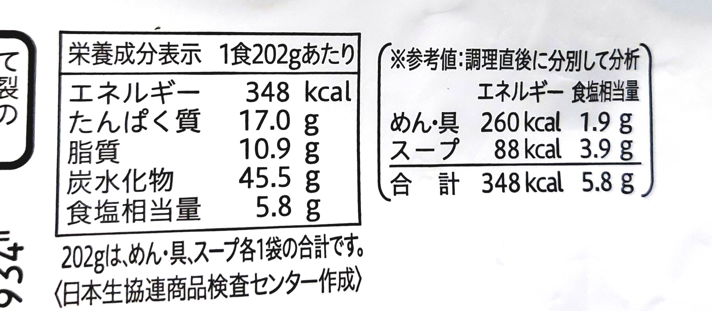 コープ「博多一風堂監修　博多とんこつラーメン（白丸元味）」栄養成分表示