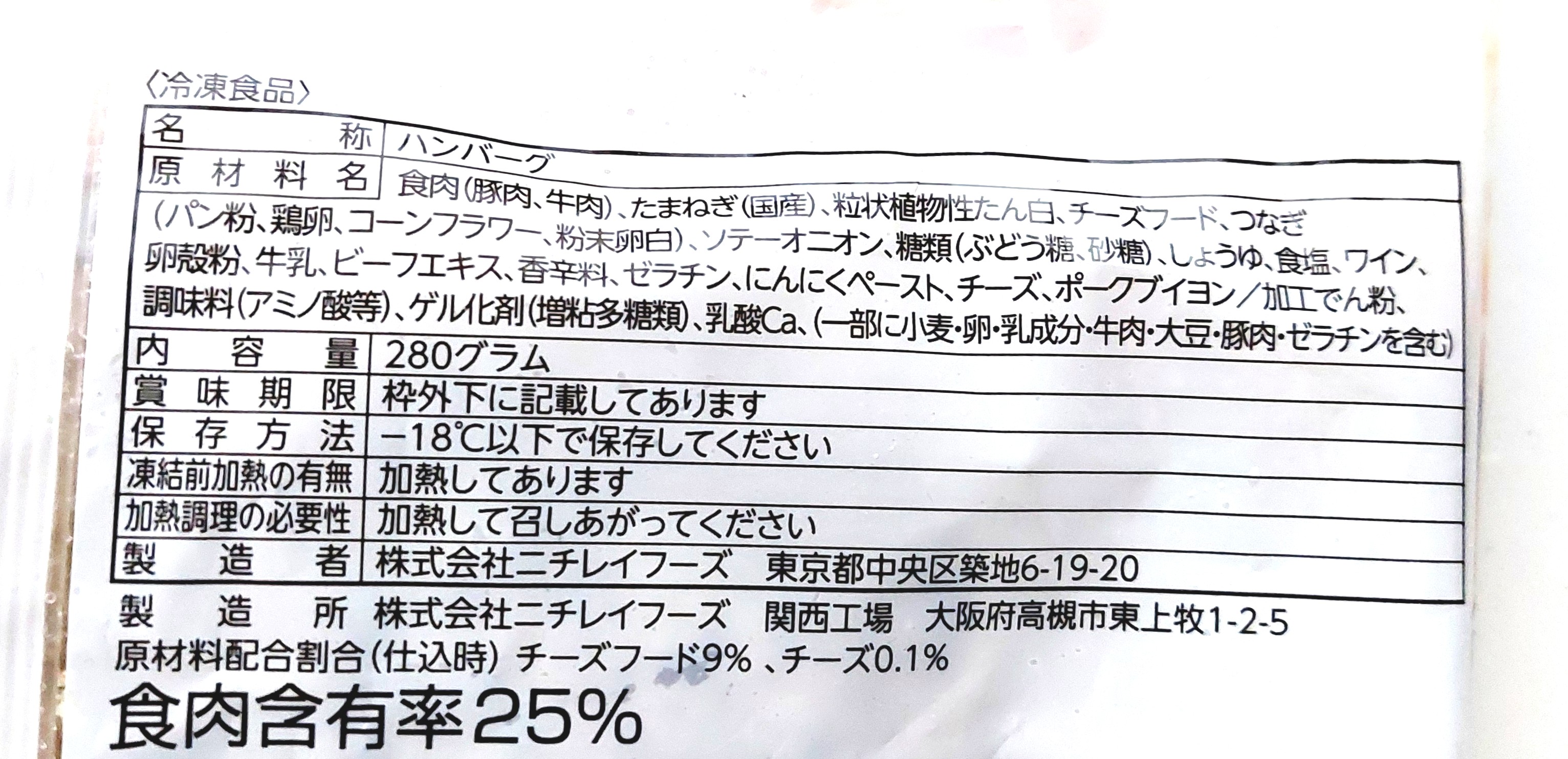 コープ「電子レンジで！肉汁じゅわっとチーズハンバーグ」原材料